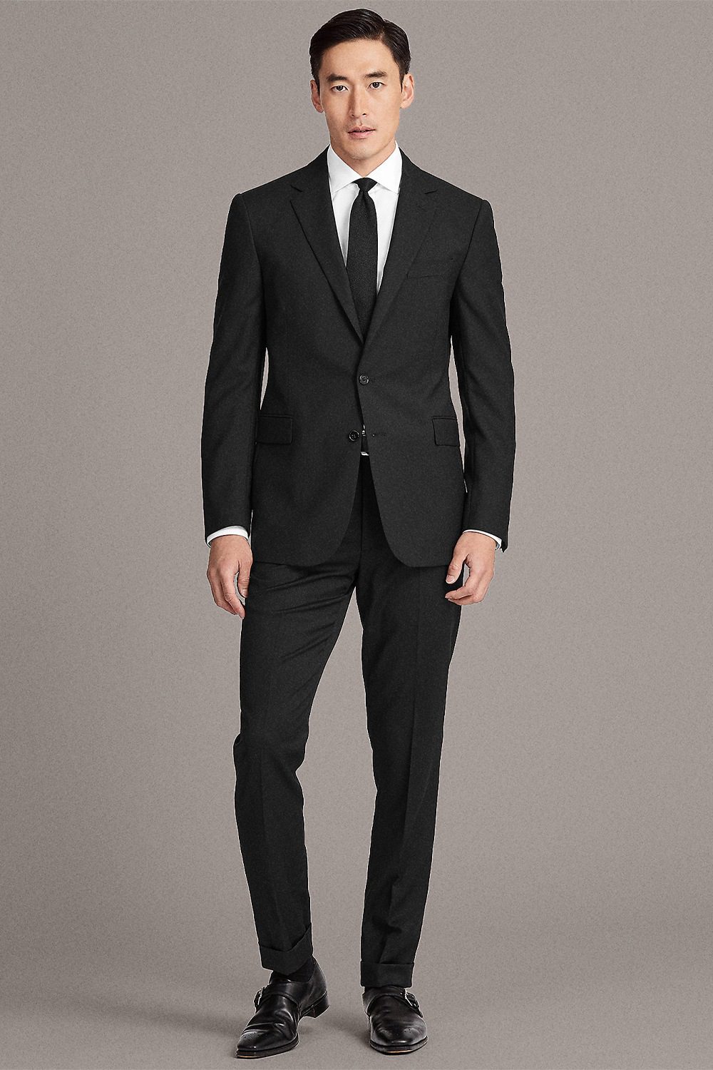 shoes under black suit