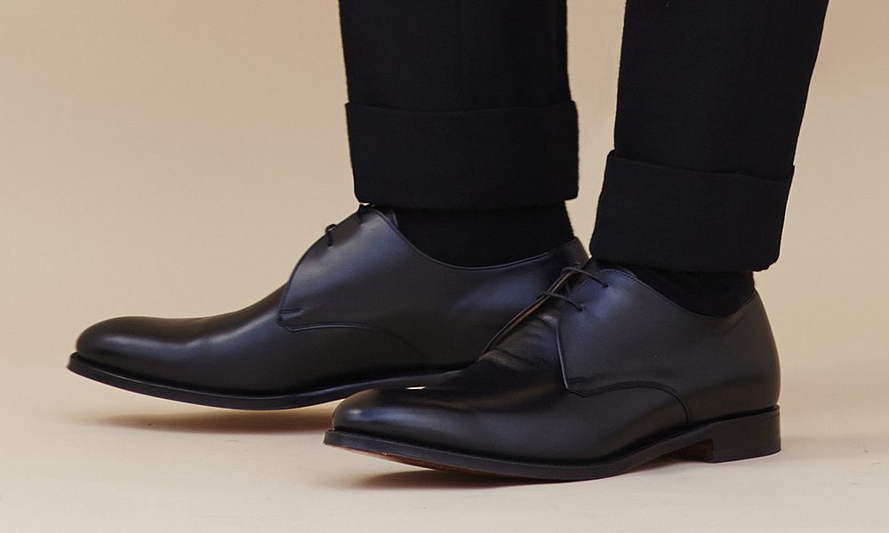 black dress shoes with grey pants