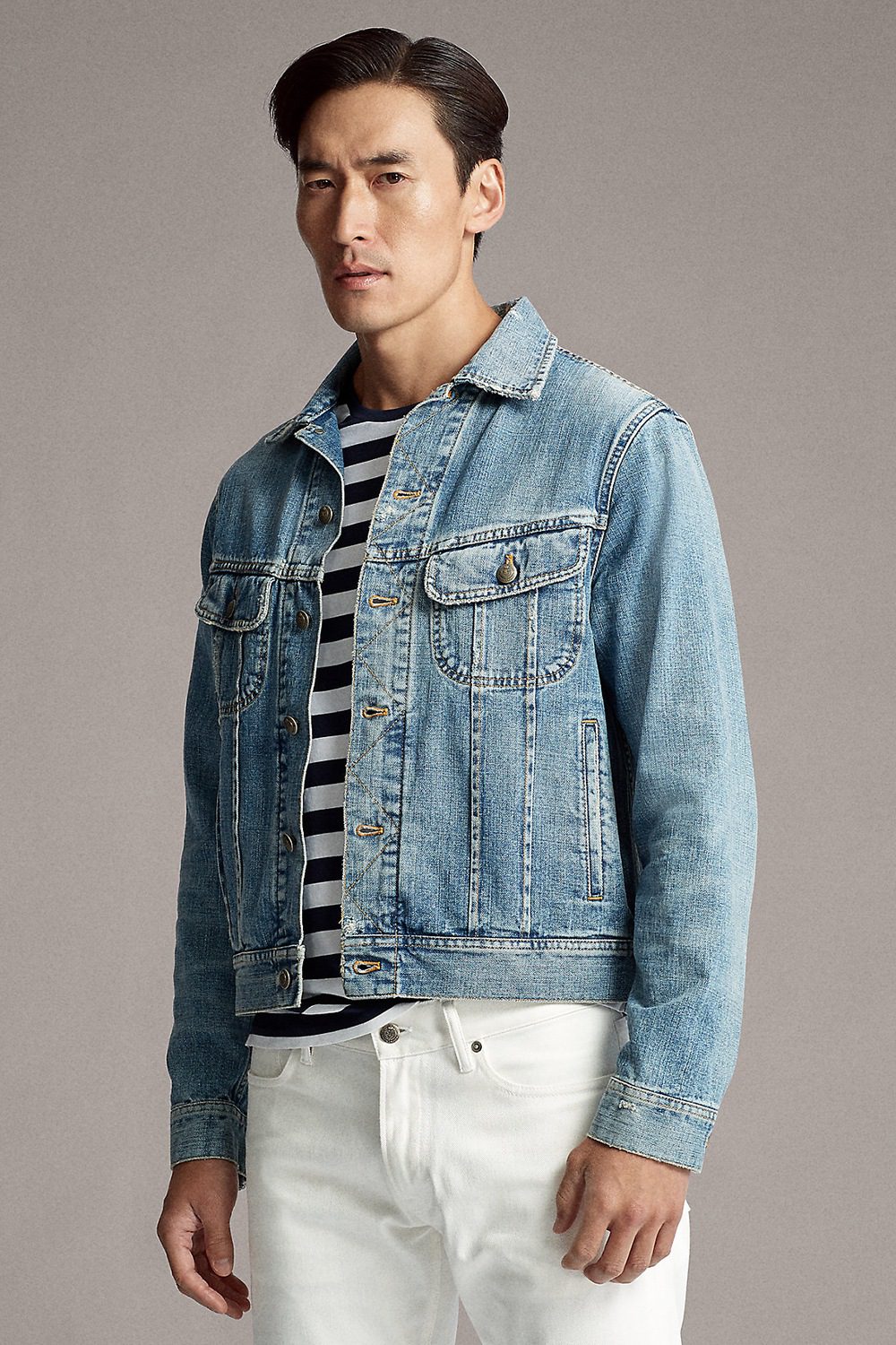 jean jacket with white stripes