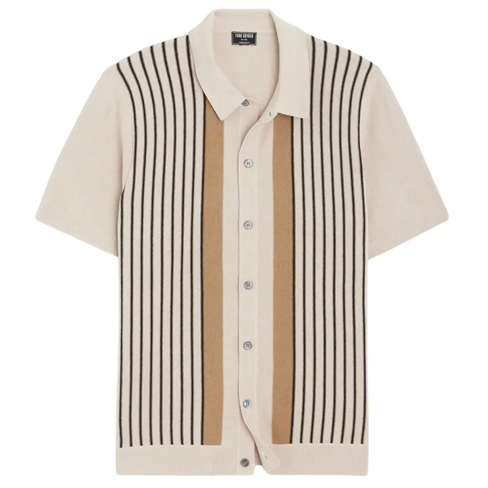 Todd Snyder Vertical Stripe Full-Placket Polo in Bisque