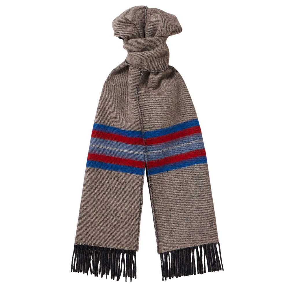 Johnstons Of Elgin Reversible Fringed Striped Cashmere and Wool-Blend Scarf